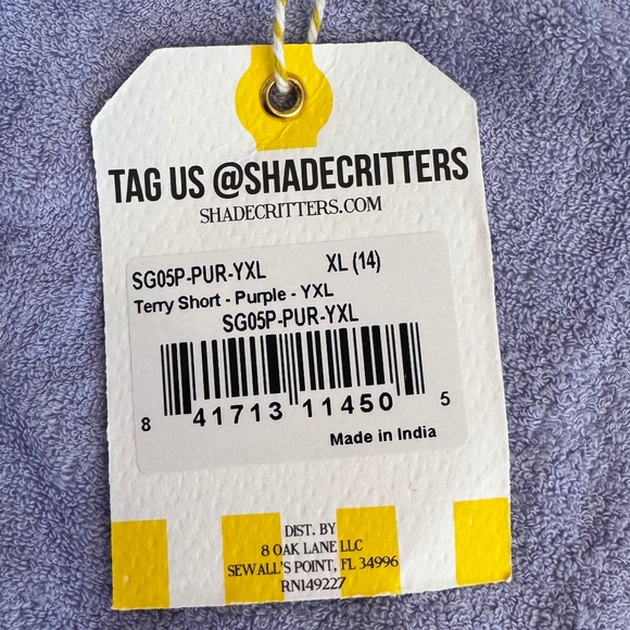 Shade Critters Youth‎ Purple Terry Short XL(14)  NWT - Picture 3 of 5